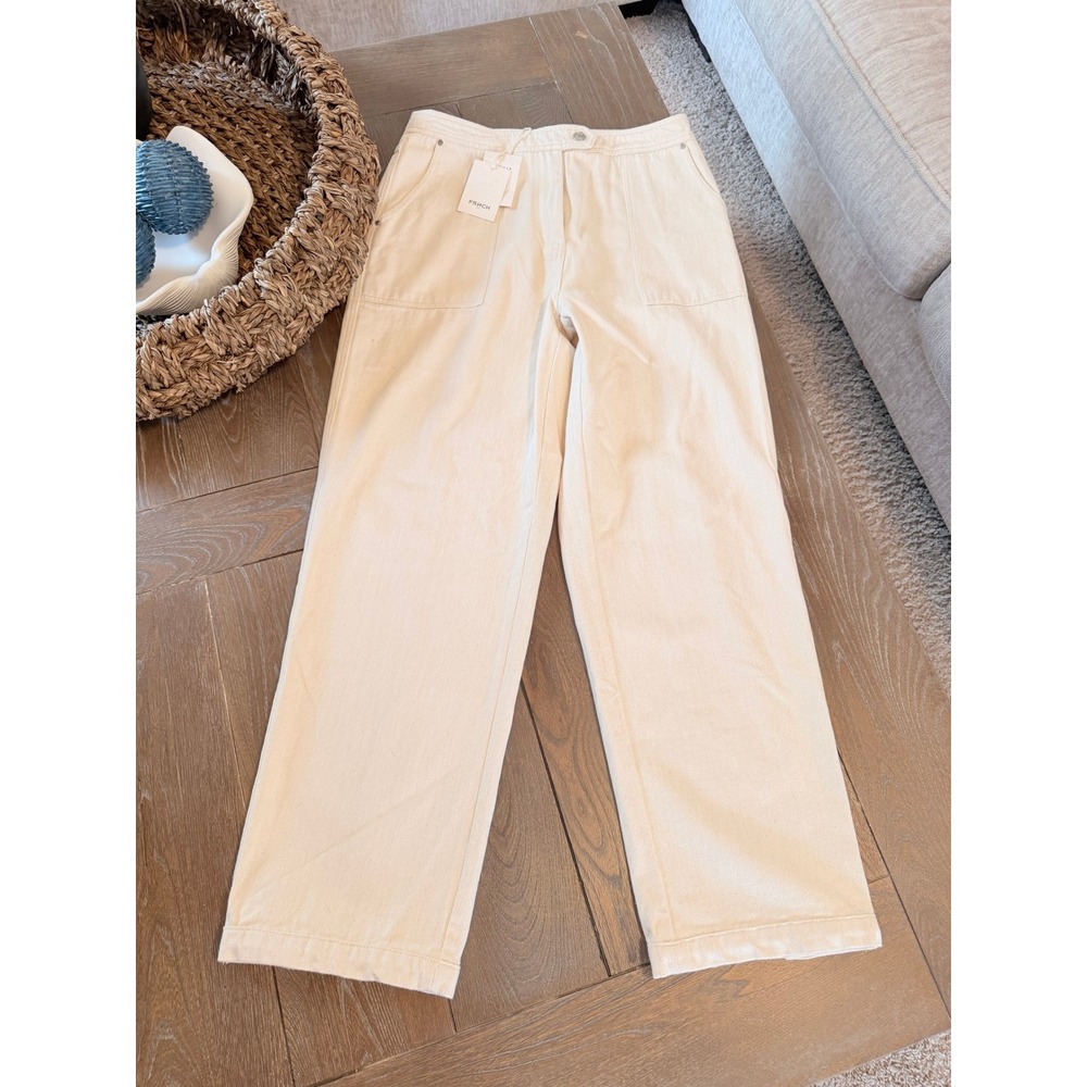 NWT FRNCH Paris Bianca Wide Leg Trousers Women Large Creme High Rise Denim New